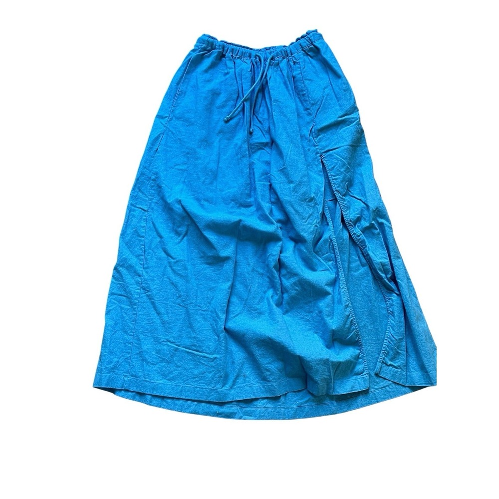 Abercrombie Resort Tie Blue Linen‎ Blend High Slit Maxi Skirt with Pockets Small